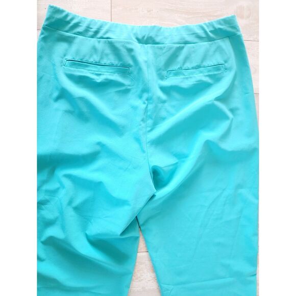 Chico's 1.5 Pull On Crop Pants‎ Stretch Aqua Zip Pockets Flat Front M/L - Picture 4 of 6